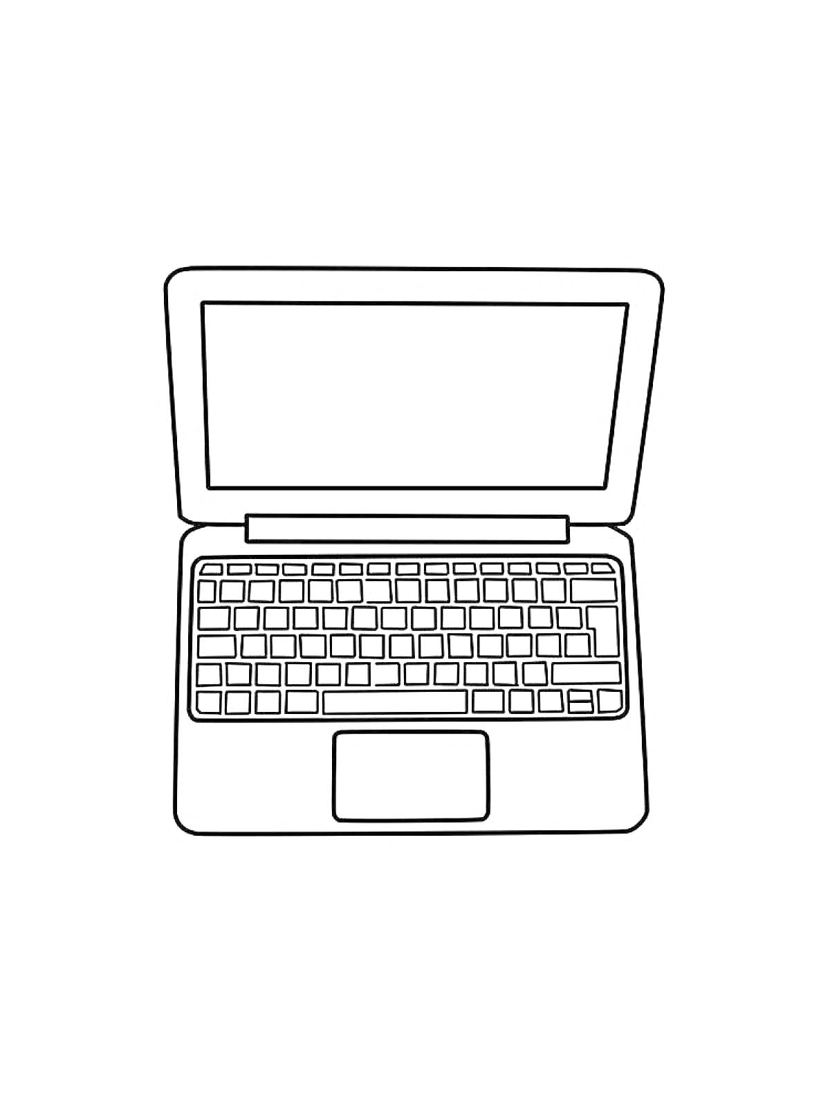 На раскраске изображено: Ноутбук, Экран, Клавиатура, Тачпад, Техника, Компьютер, Гаджеты