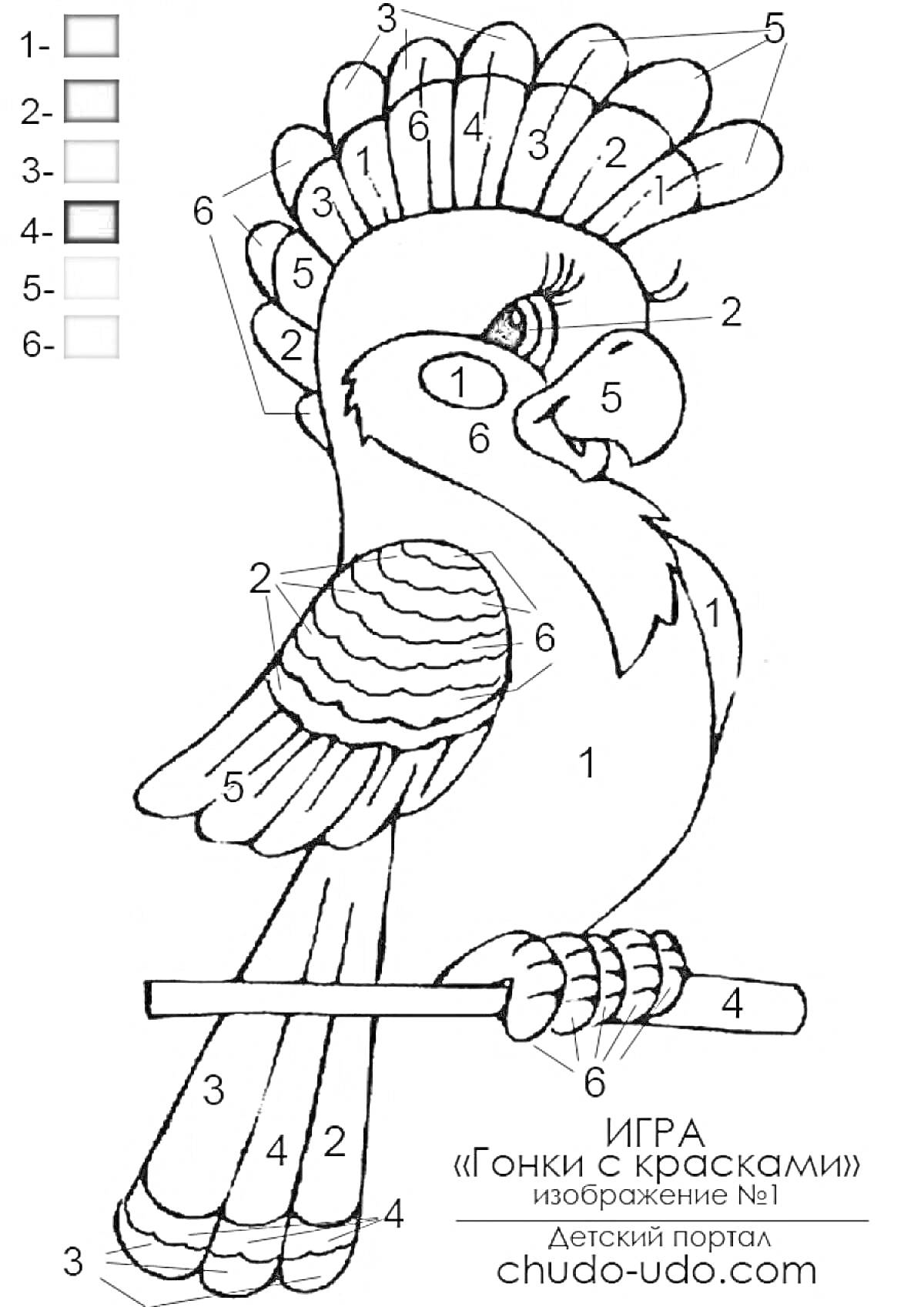 Раскраска Раскраска по цифрам с изображением попугая