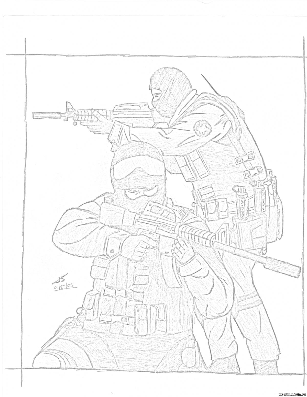 На раскраске изображено: КС ГО, Оружие, Штурмовая винтовка, Военная экипировка