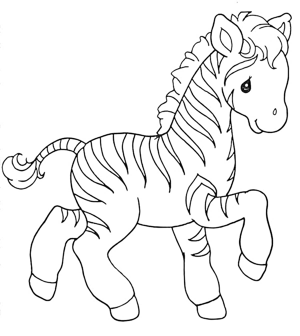 Раскраска Раскраска с изображением зебры, поднимающей одну ногу