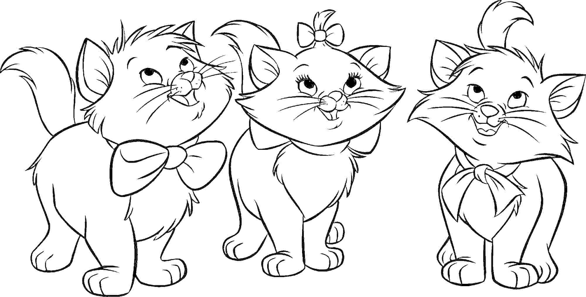 Раскраска Три котёнка с бантами