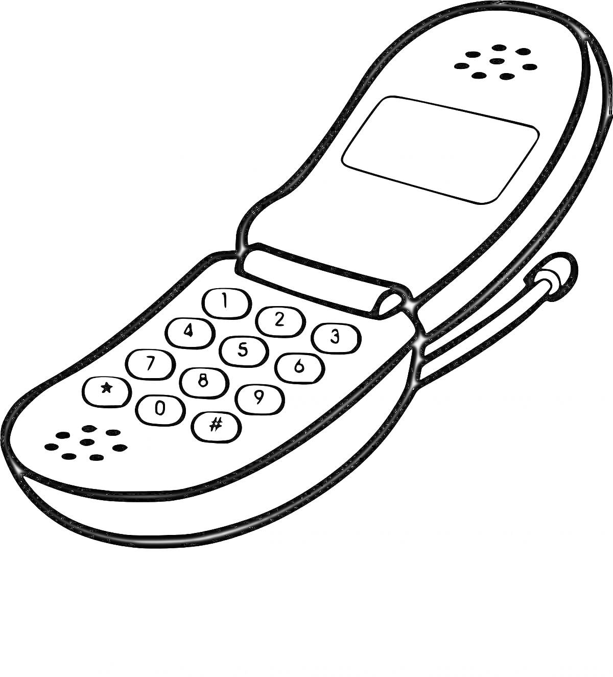 Раскладной телефон с кнопками, динамиками и экраном