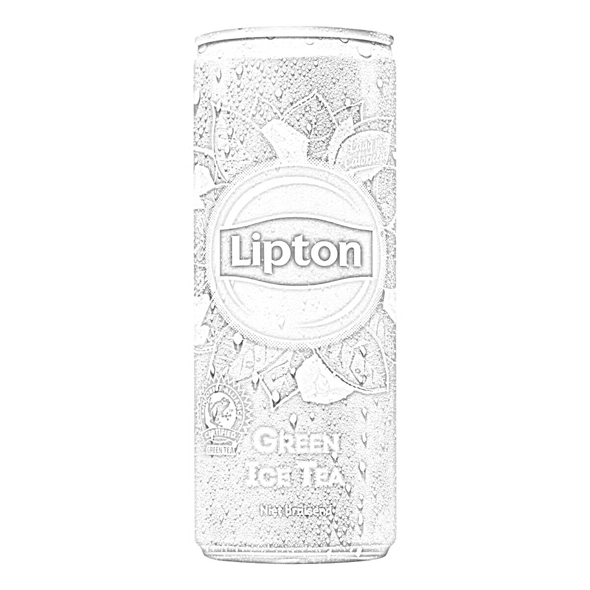 На раскраске изображено: Lipton, Банка, Напиток, Освежающий, Листья, Этикетка, Капли