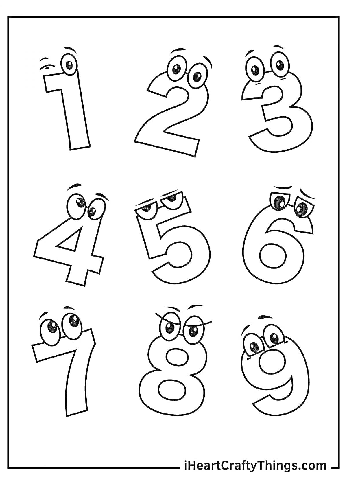 На раскраске изображено: Цифры, Глаза, Цифра 1, Цифра 2, Цифра 3, Цифра 4, Цифра 5, Цифра 6, Цифра 7, Цифра 8, Цифра 9