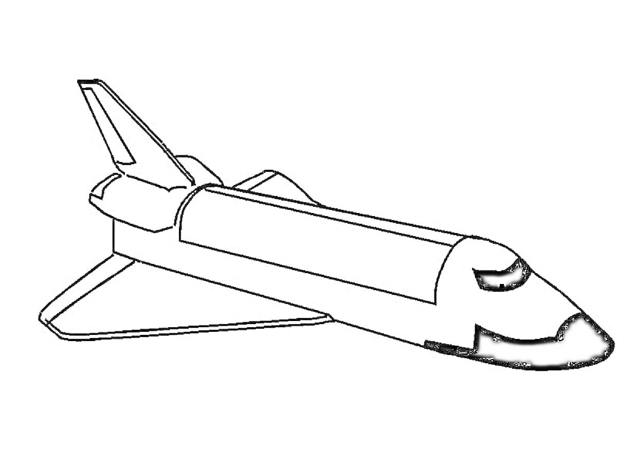 Раскраска Космический шаттл с крыльями и хвостовым оперением