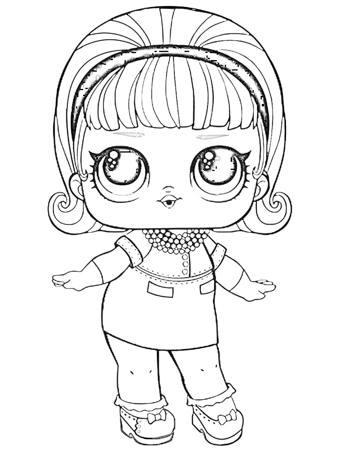 Раскраска Кукла Лол с короткими волосами и платьем с декоративным воротником