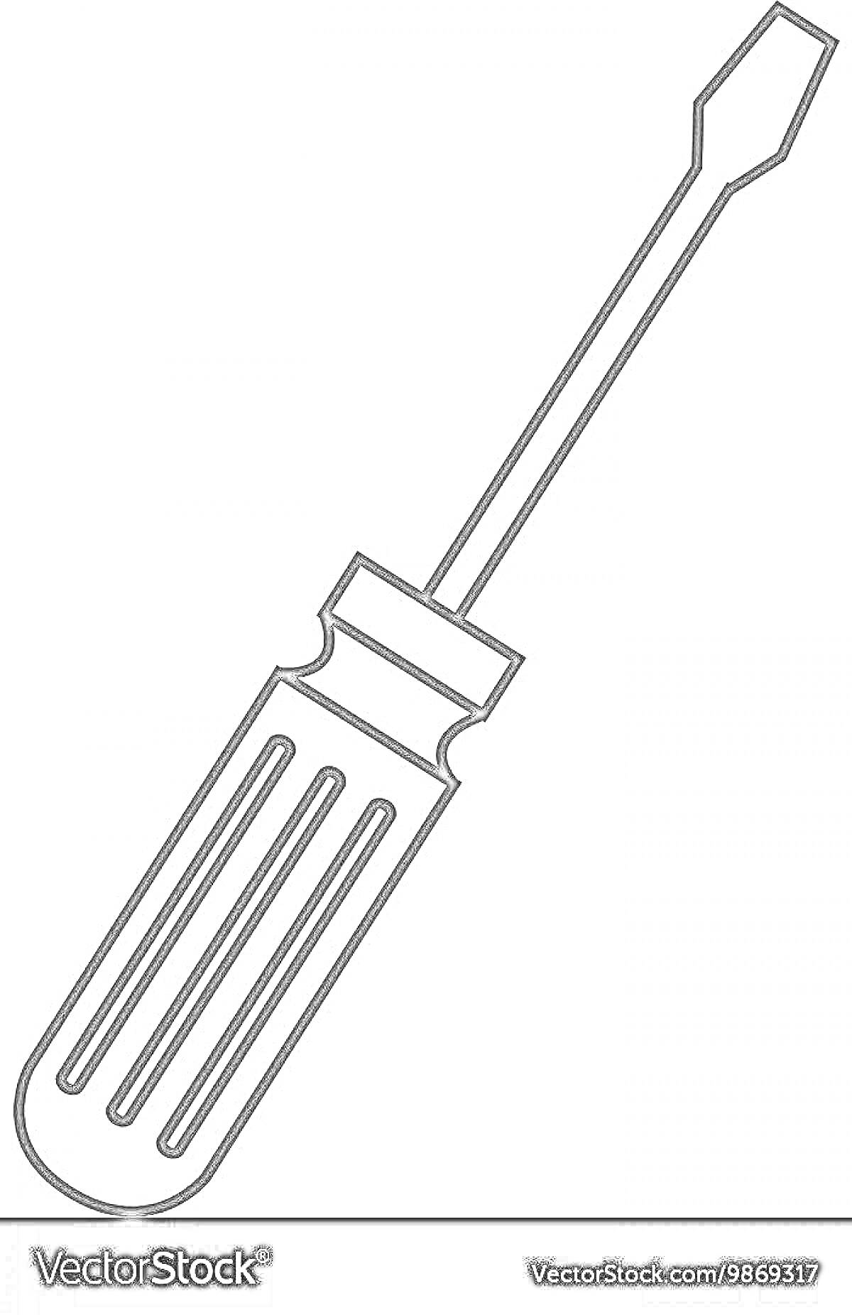 Раскраска Линейный рисунок обычной отвертки с прорезиненной ручкой и плоским шлицем