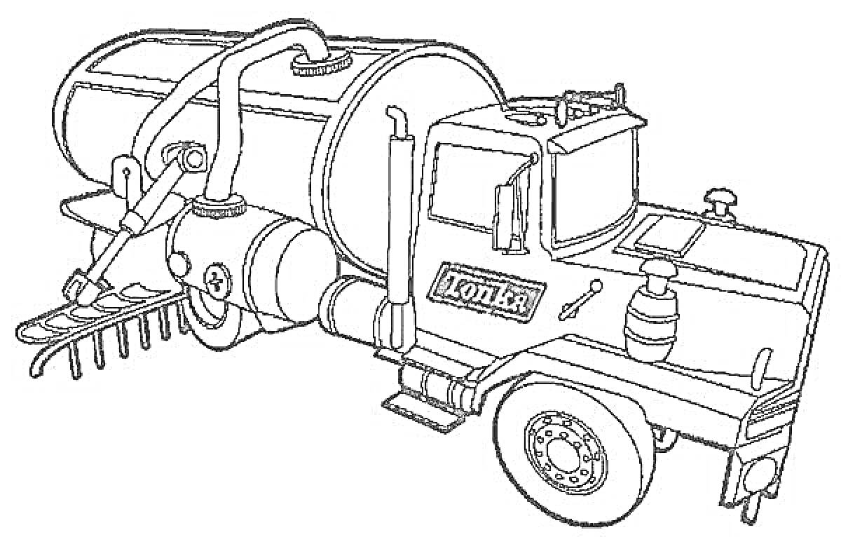Раскраска Грузовик-поливалка с баком и системой орошения