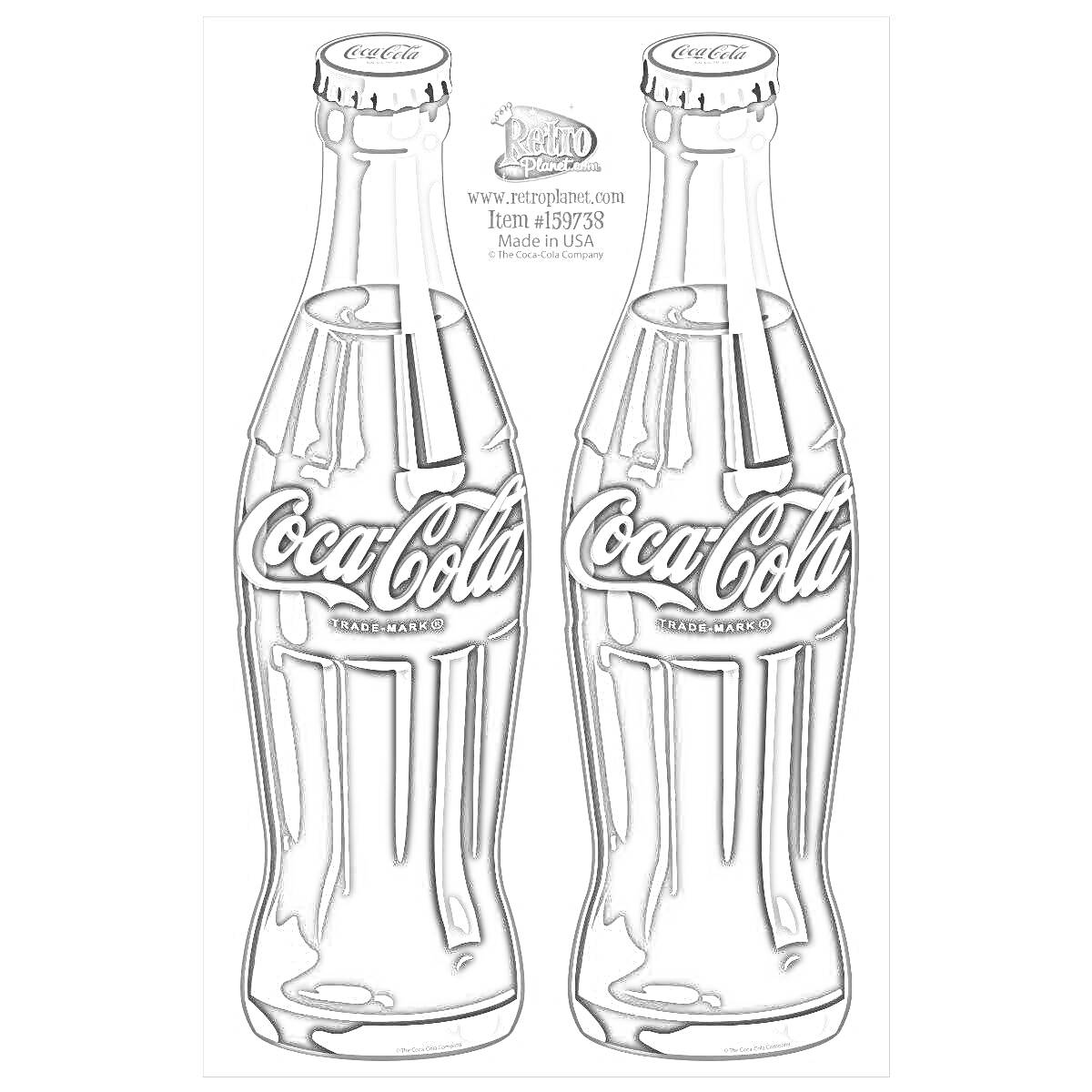 Раскраска Две бутылки Coca Cola с красными крышками