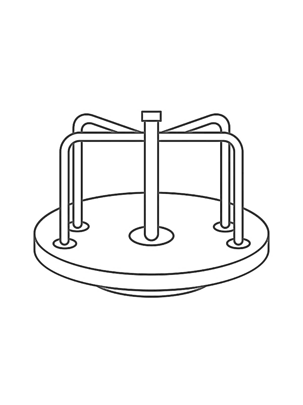 Раскраска Карусель с круглой платформой и четырьмя ручками