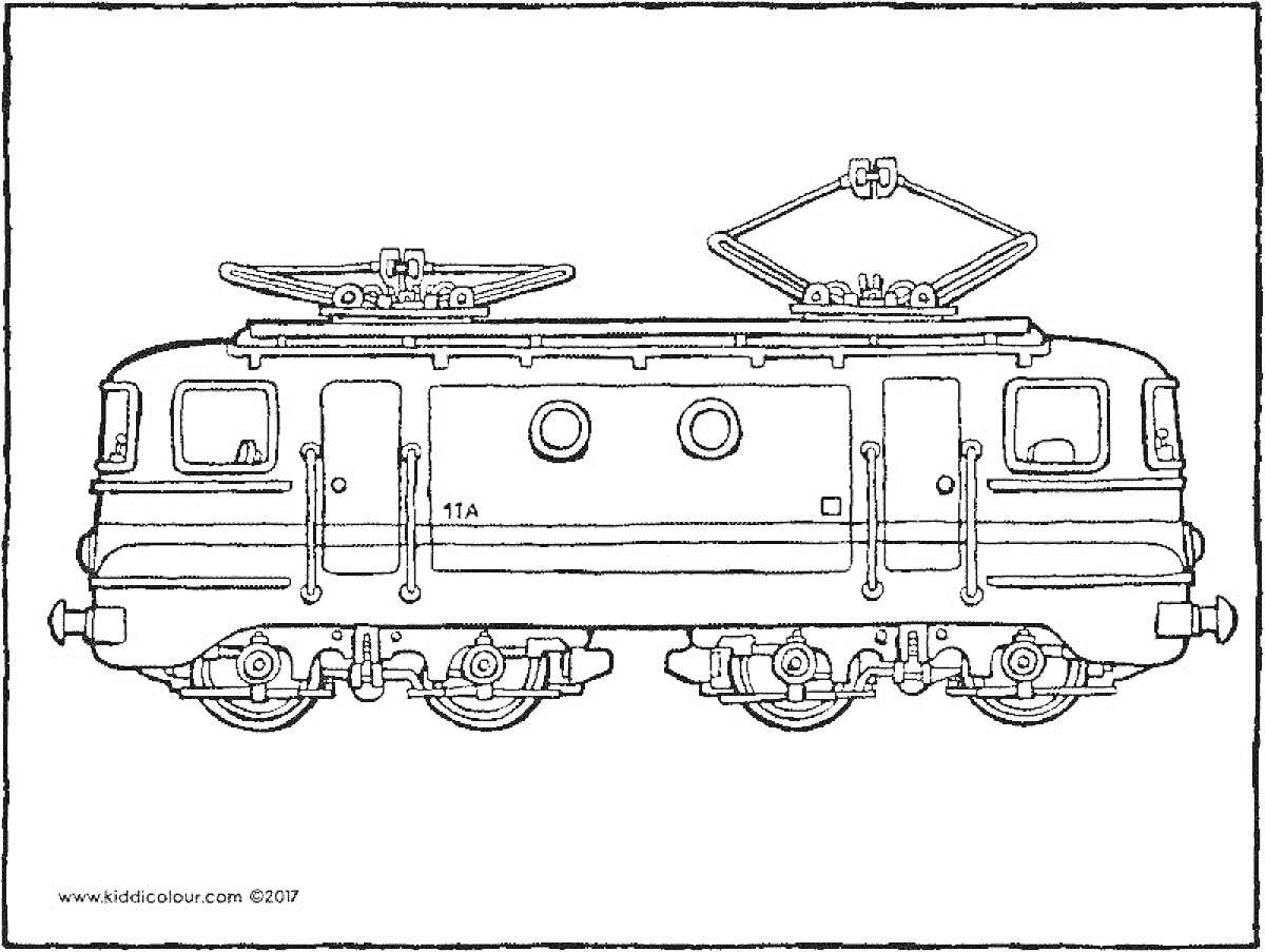 Раскраска Электровоз с двумя пантографами и деталями кузова