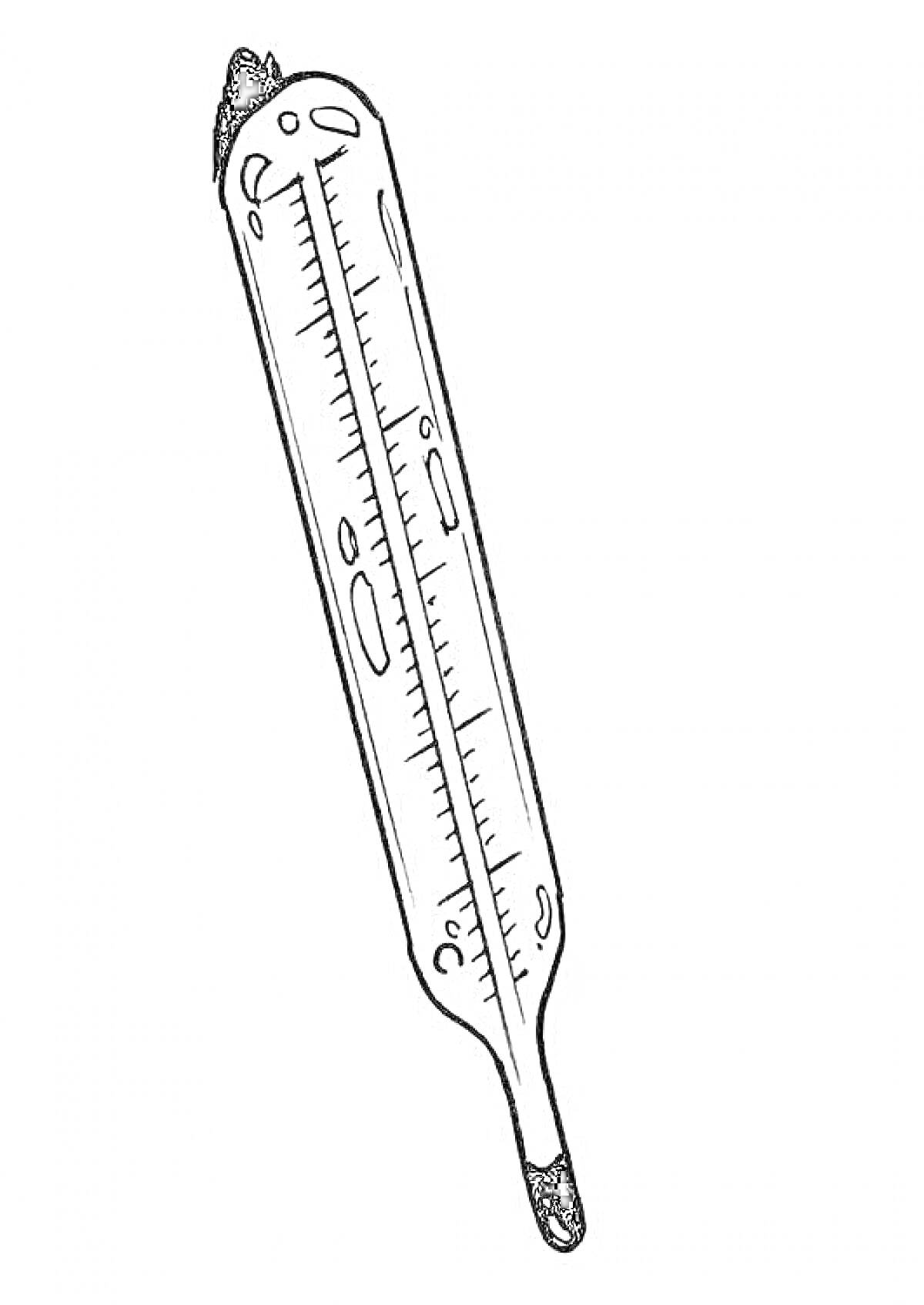 На раскраске изображено: Термометр, Градусник, Измерение температуры, Шкала, Медицинский инструмент, Градусы, Измерение