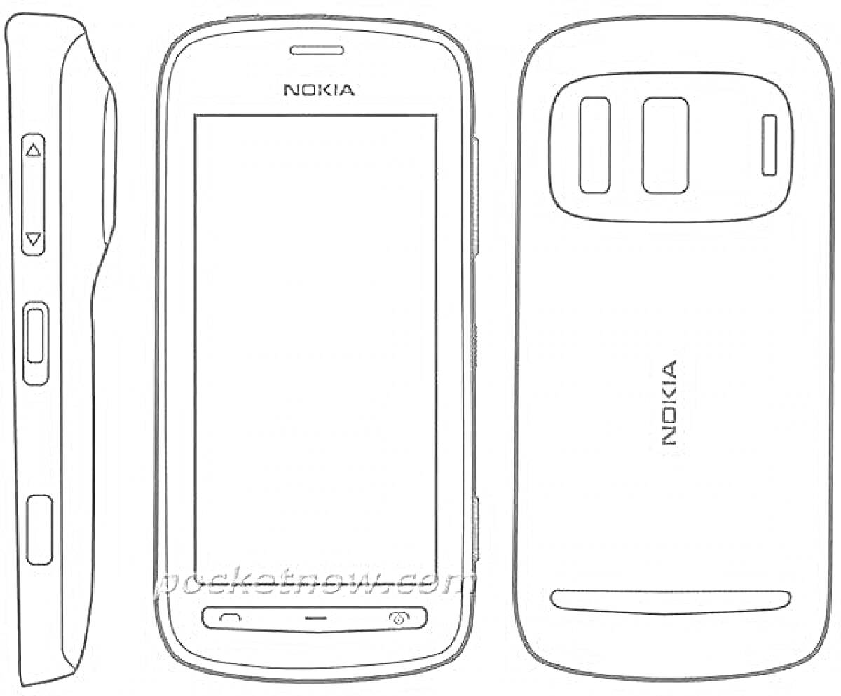 Раскраска Схематичное изображение телефона Nokia с кнопками громкости, портом для зарядки и камерой