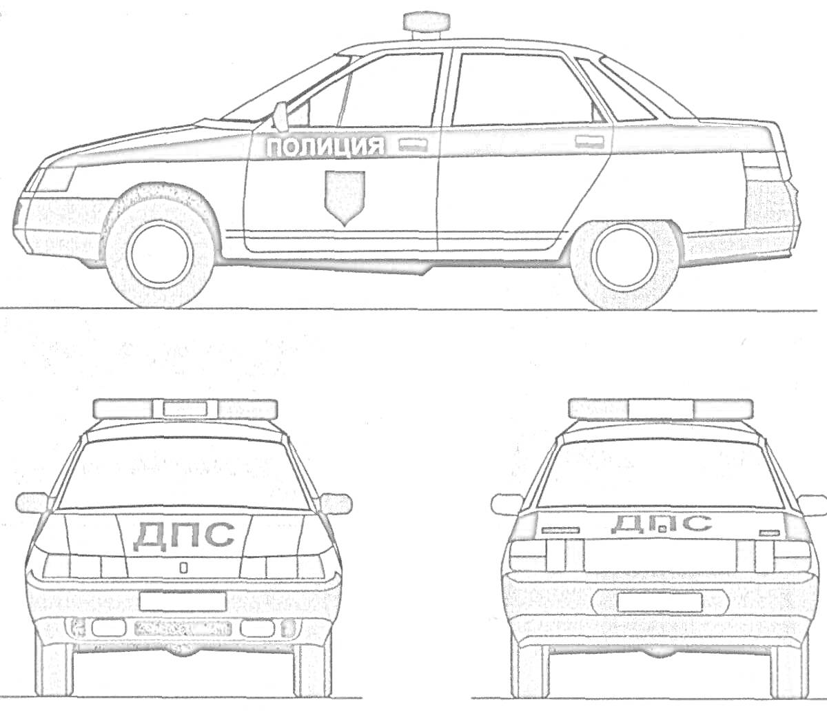 Раскраска Полицейская машина Лада с маркировкой 