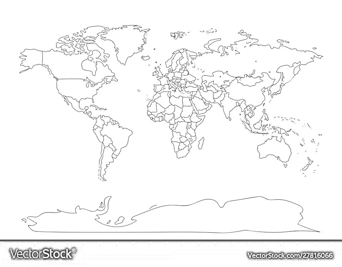 Раскраска Раскраска - политическая карта мира с границами стран