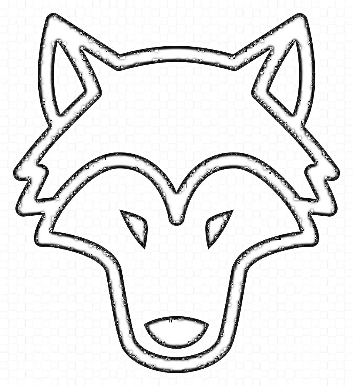 Раскраска Голова волка с ушами и мордой, черно-белый контур