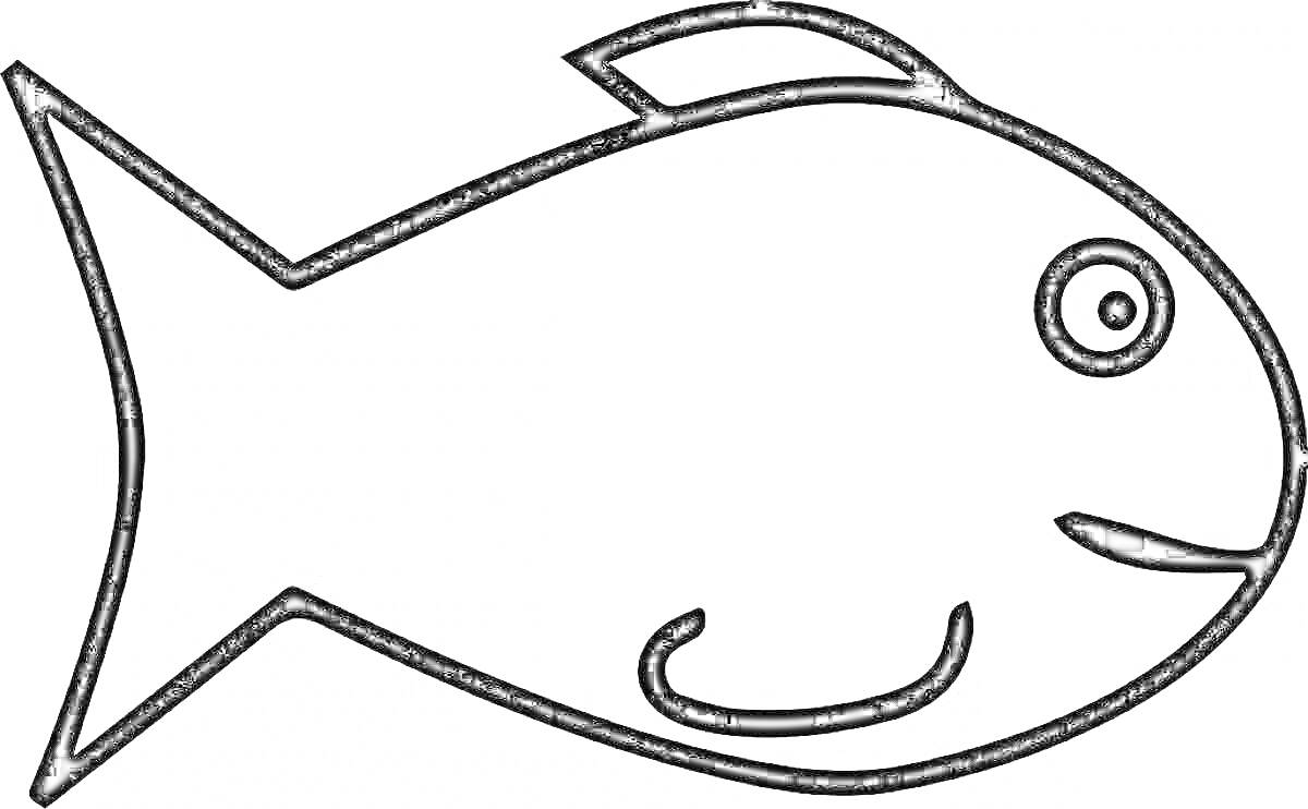 Раскраска Рыба с плавником, глазами и ртом на прозрачном фоне