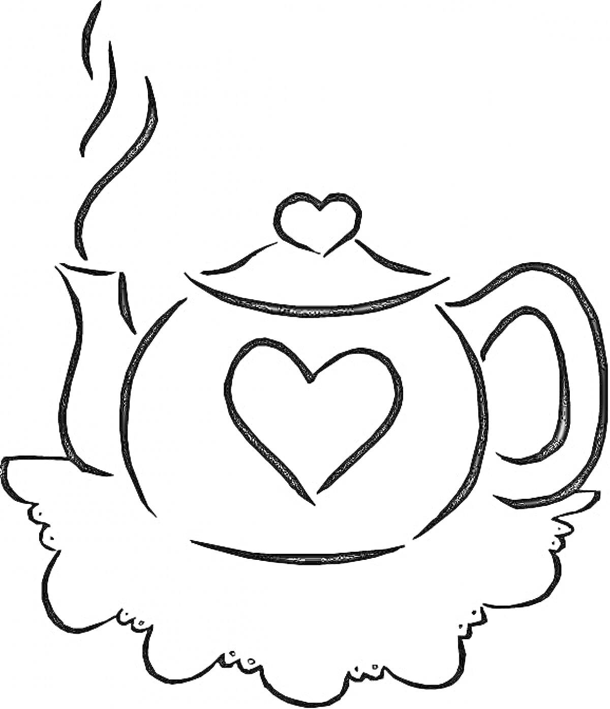 Чайник с сердечками на кружевной салфетке