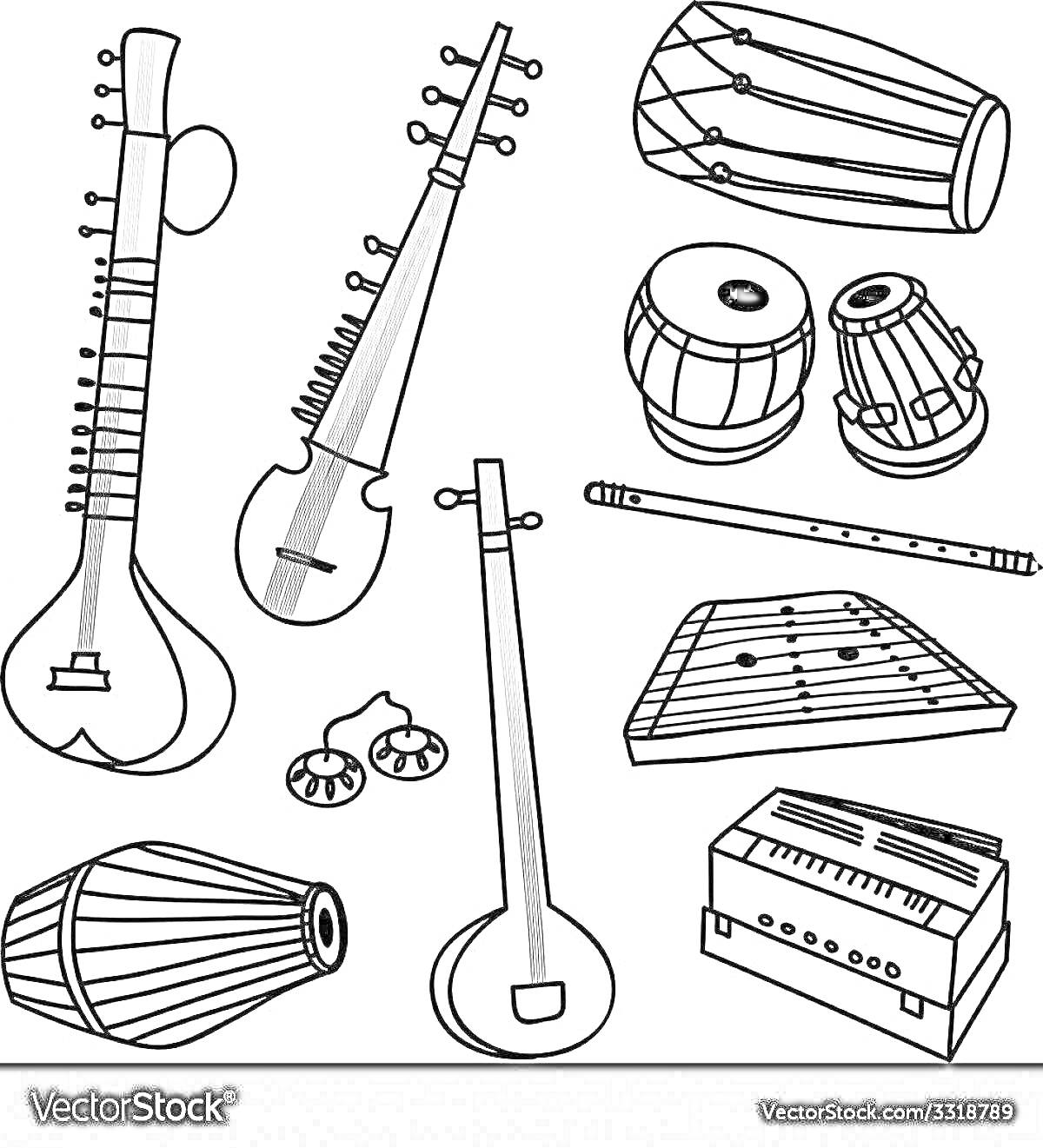 На раскраске изображено: Музыкальные инструменты, Флейта, Творчество, Культура, Искусство