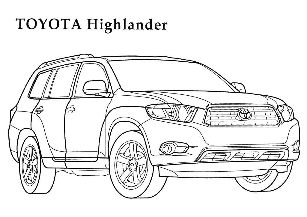 Toyota Highlander с облицовкой радиатора, колесами, фарами, зеркалами и дверными ручками