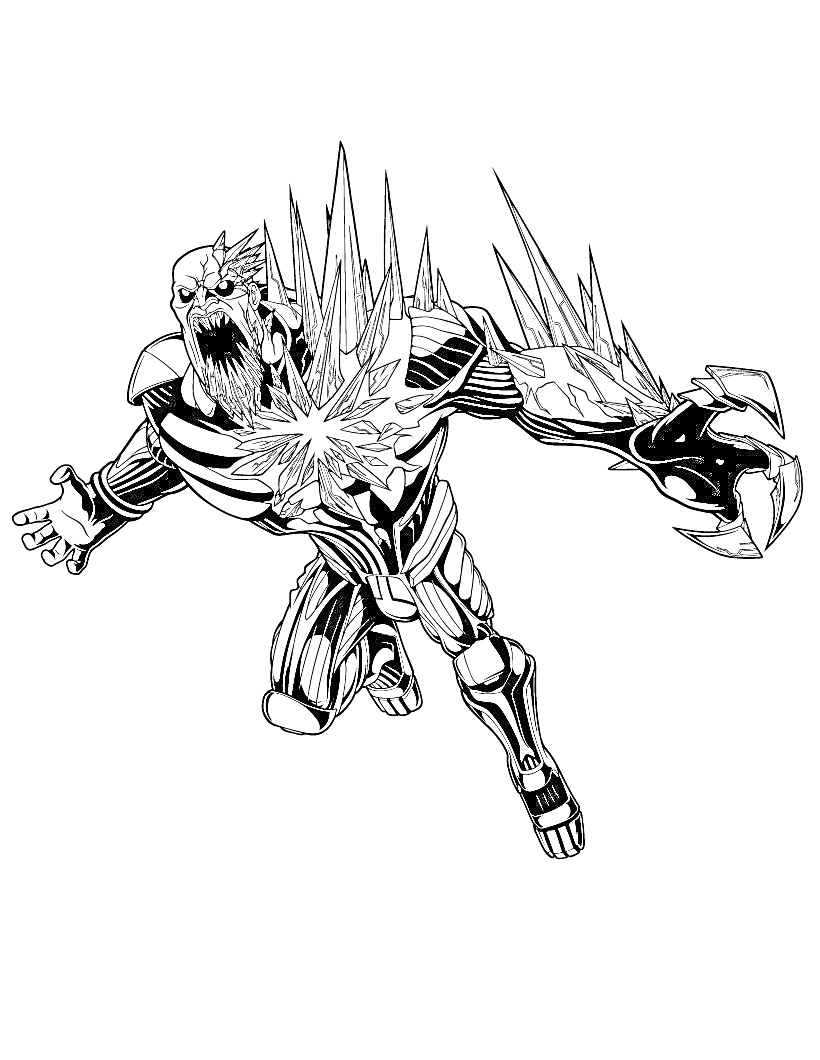 Раскраска Супергерой Макс Стил с ледяным оружием, готовящийся к атаке