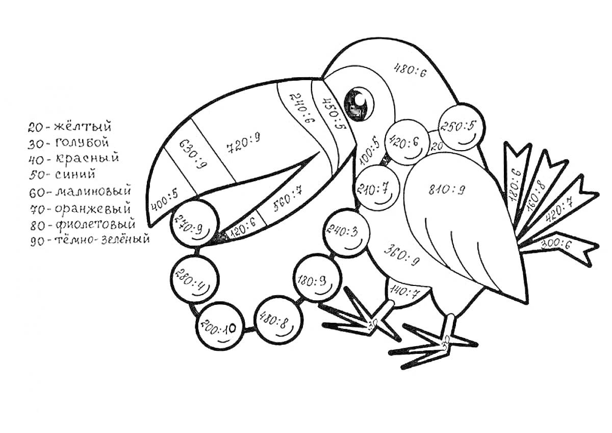 Раскраска Птица с математическими примерами на раскраску
