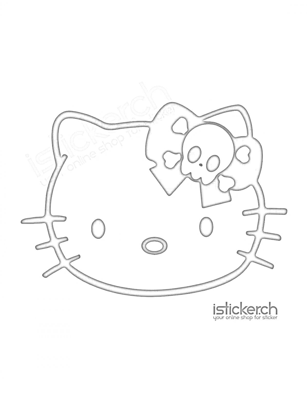 Раскраска Hello Kitty с бантом со скелетной головой