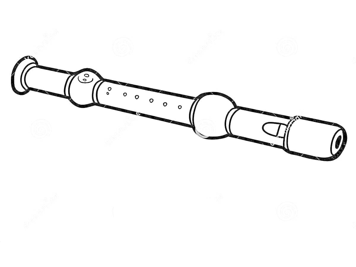 На раскраске изображено: Дудочка, Отверстия, Нотные знаки, Музыка, Музыкальные инструменты