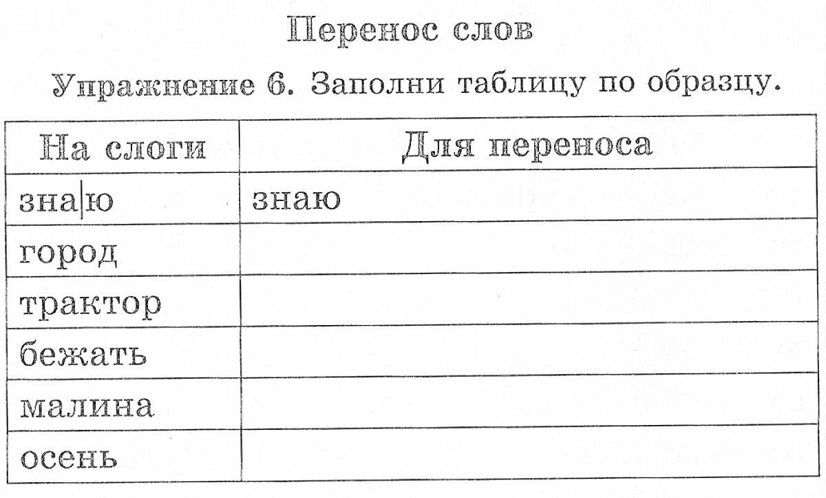 На раскраске изображено: Перенос слов, Слоги, Таблица, Русский язык, Лингвистика, Образование