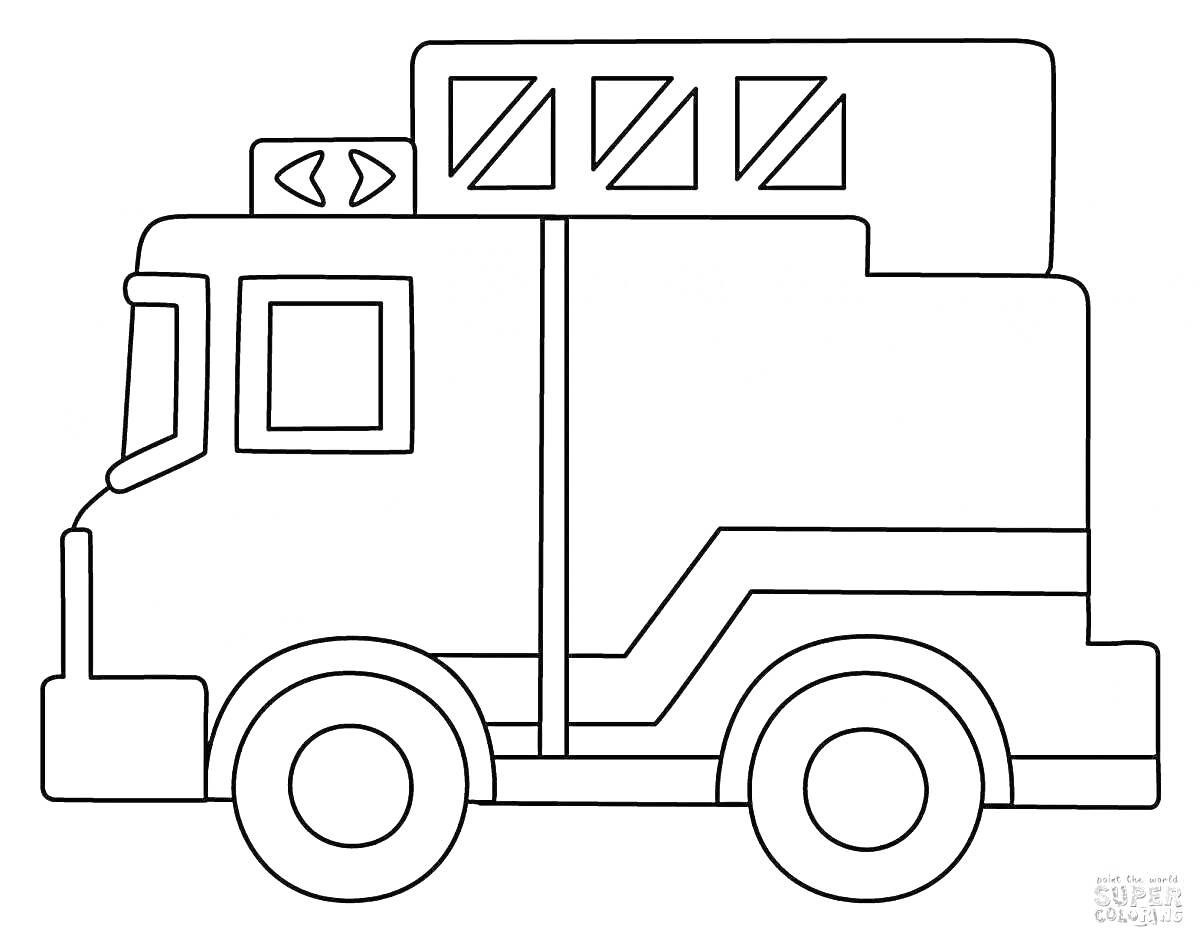 Раскраска Пожарная машина с лестницей и окном
