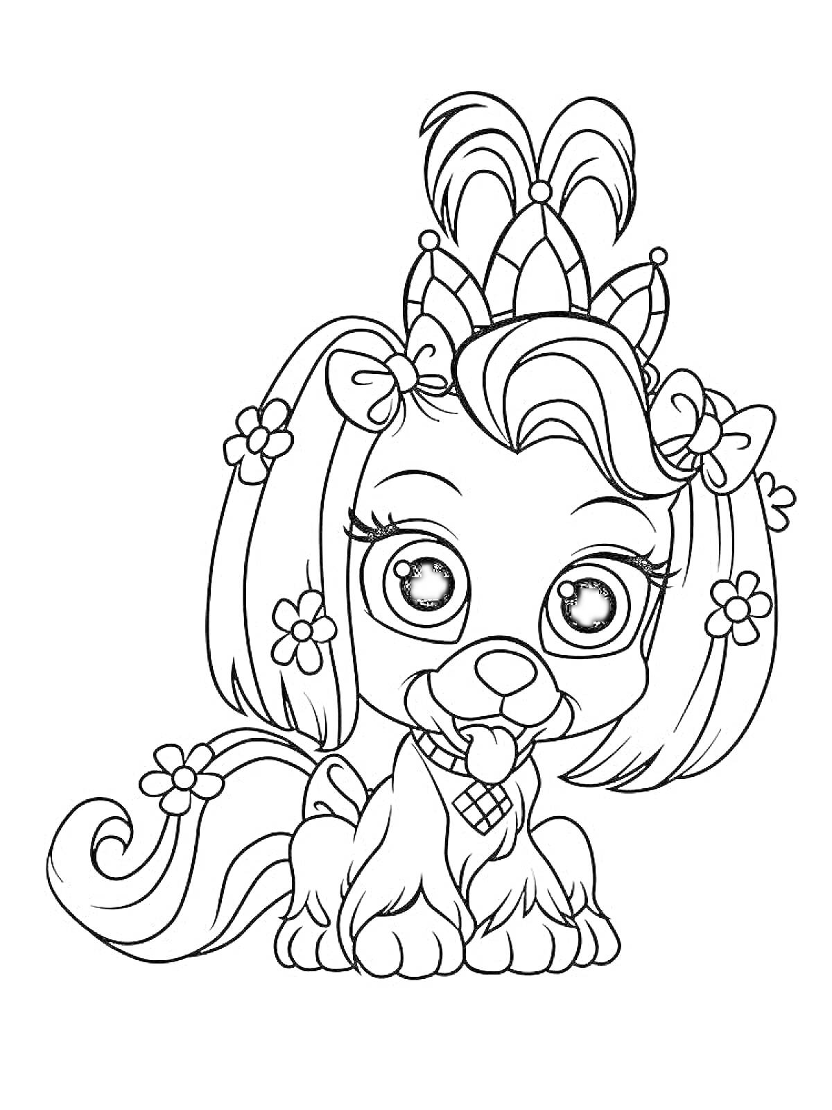 На раскраске изображено: Питомец, Корона, Цветы