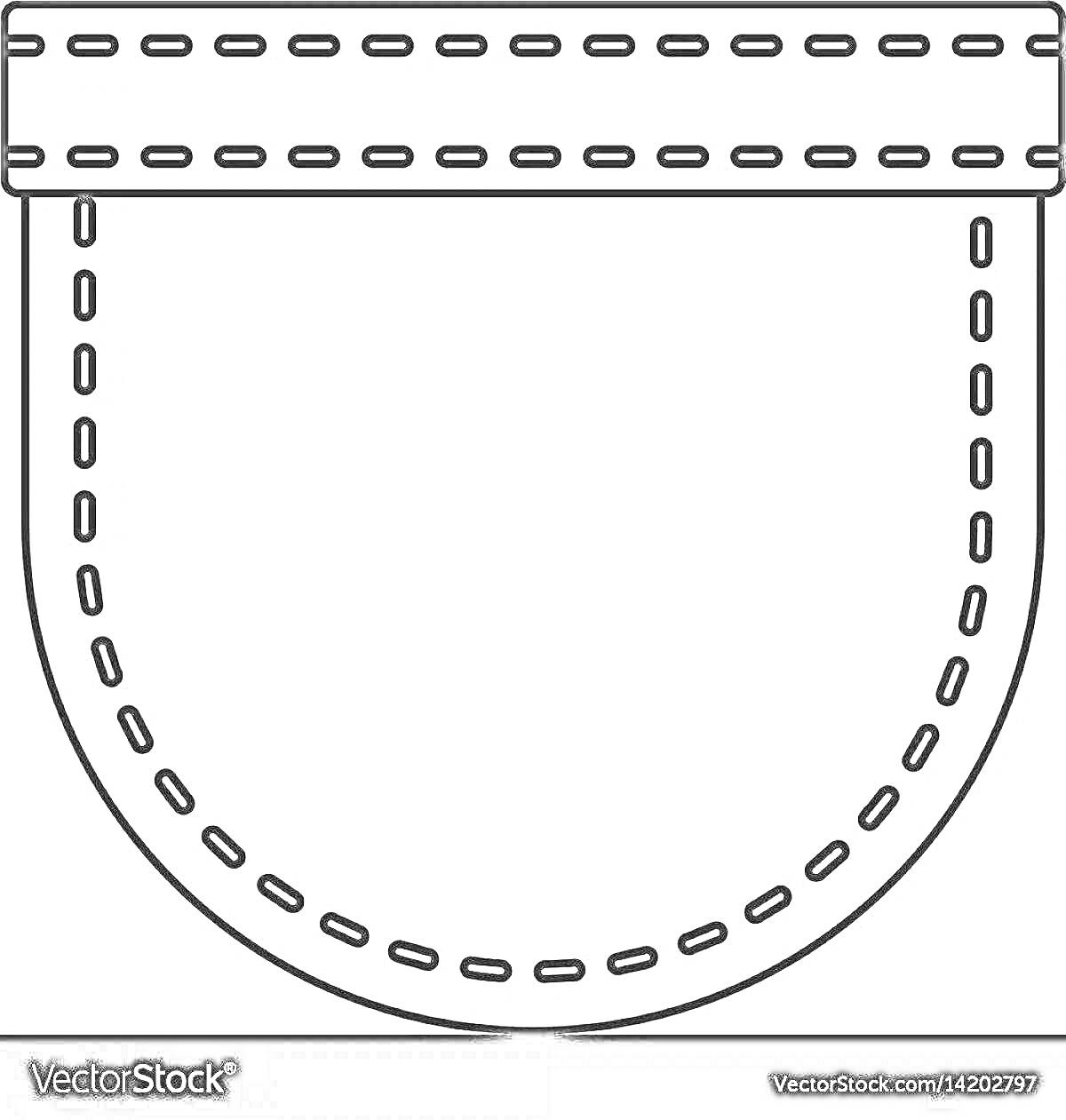 Раскраска карман с полукруглым швом и верхней планкой с горизонтальными стежками