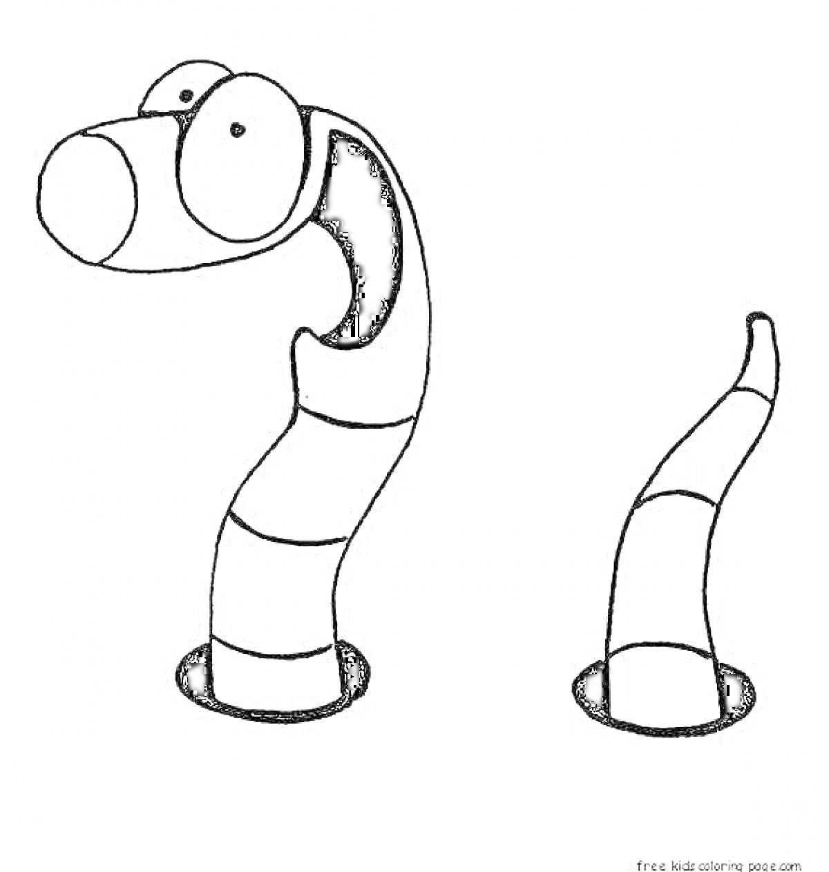 Раскраска Два червячка, выглядывающих из норок, смешной и улыбающийся червячок справа