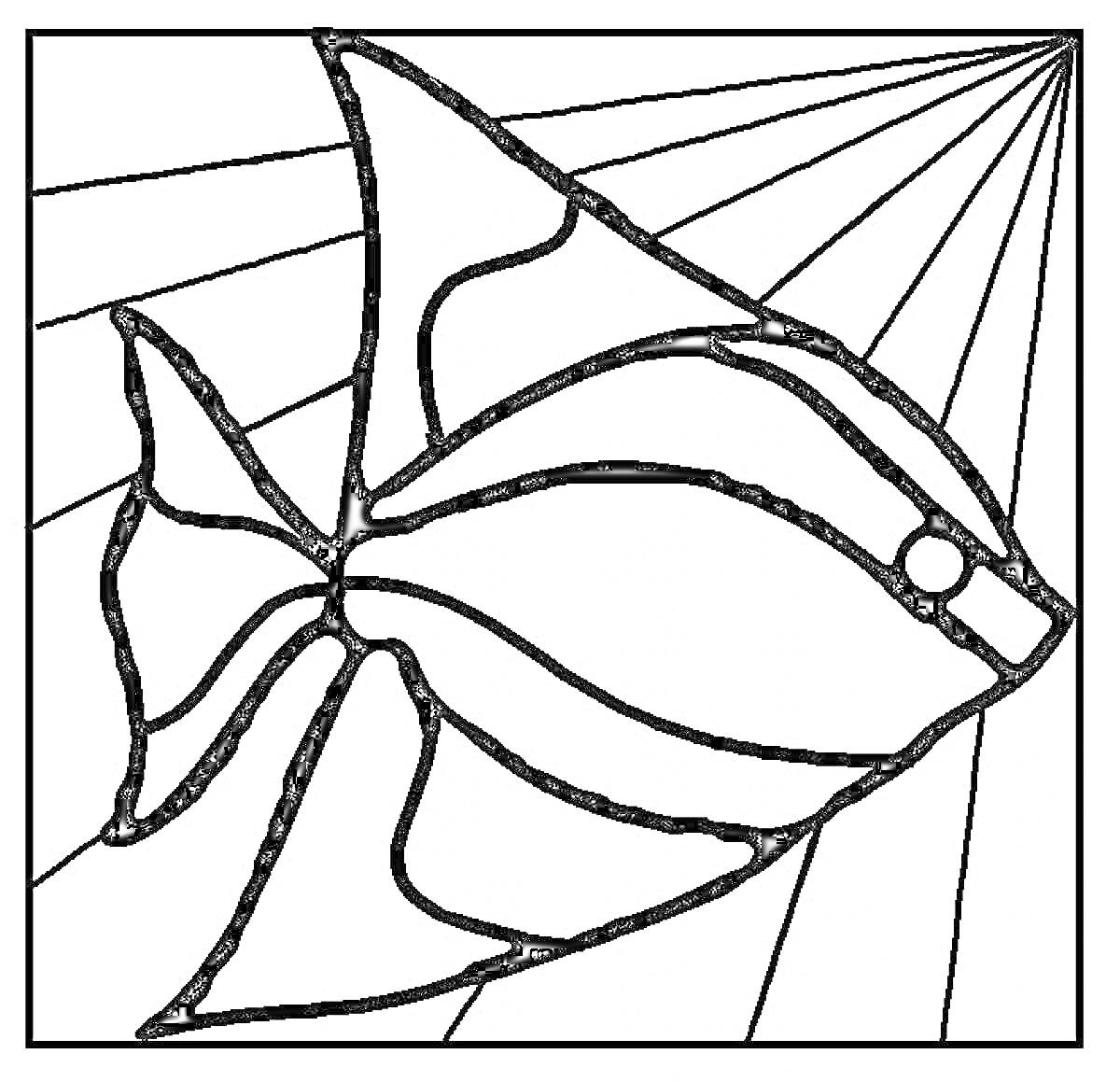 Раскраска Рыба в стиле мозаики на фоне лучей