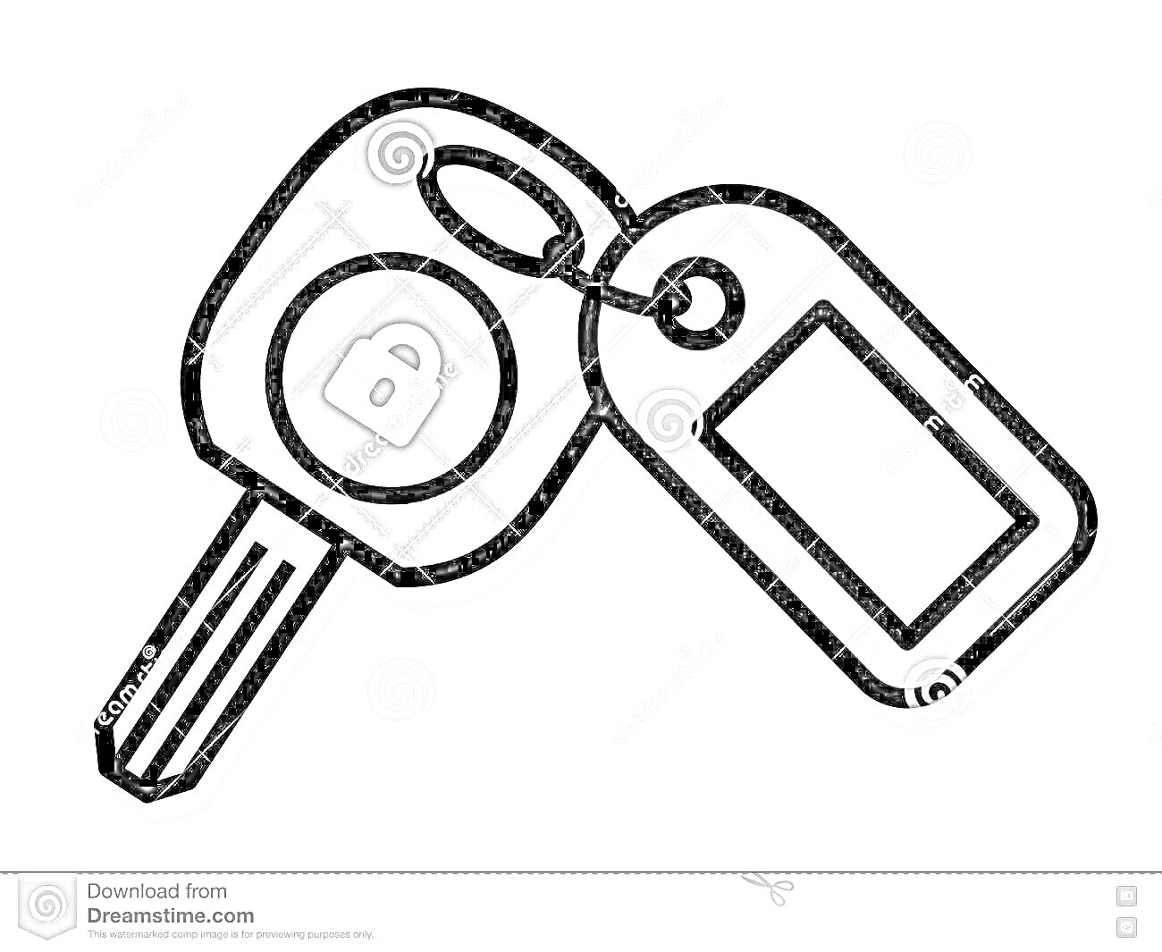 На раскраске изображено: Брелок, Бирка, Замок, Безопасность, Аксессуар