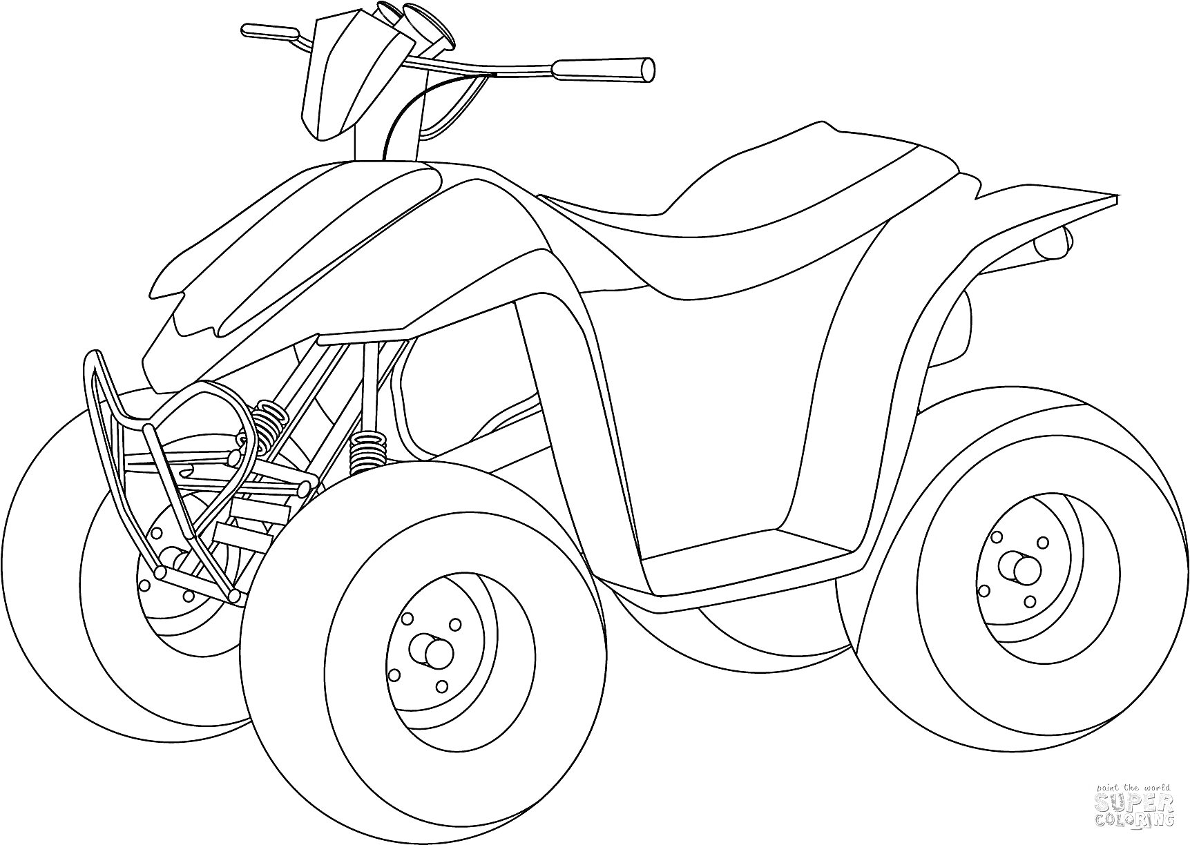 На раскраске изображено: Квадроцикл, Транспорт, Техника, Колёса, Руль