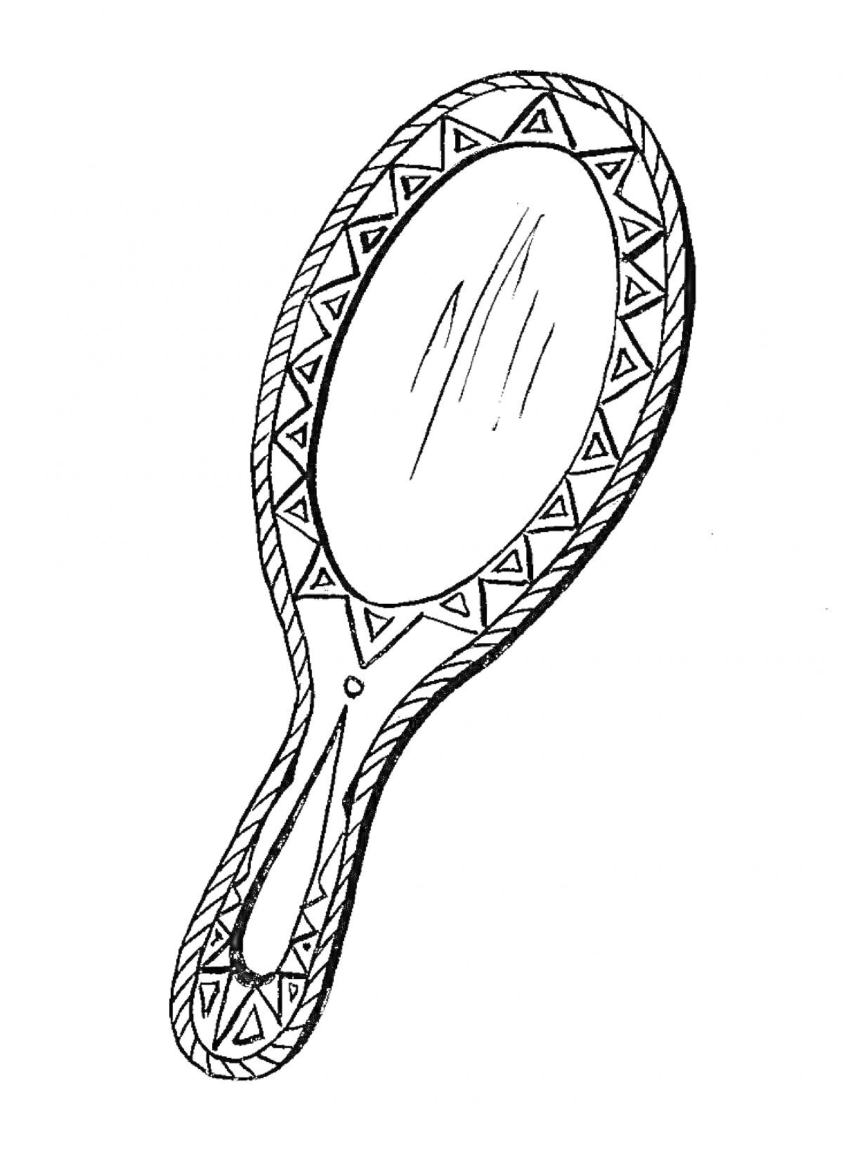 Раскраска Зеркало с орнаментом по краю и ручкой