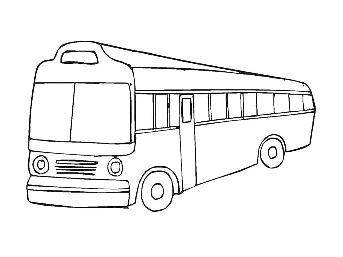 Раскраска автобус с окнами и дверью