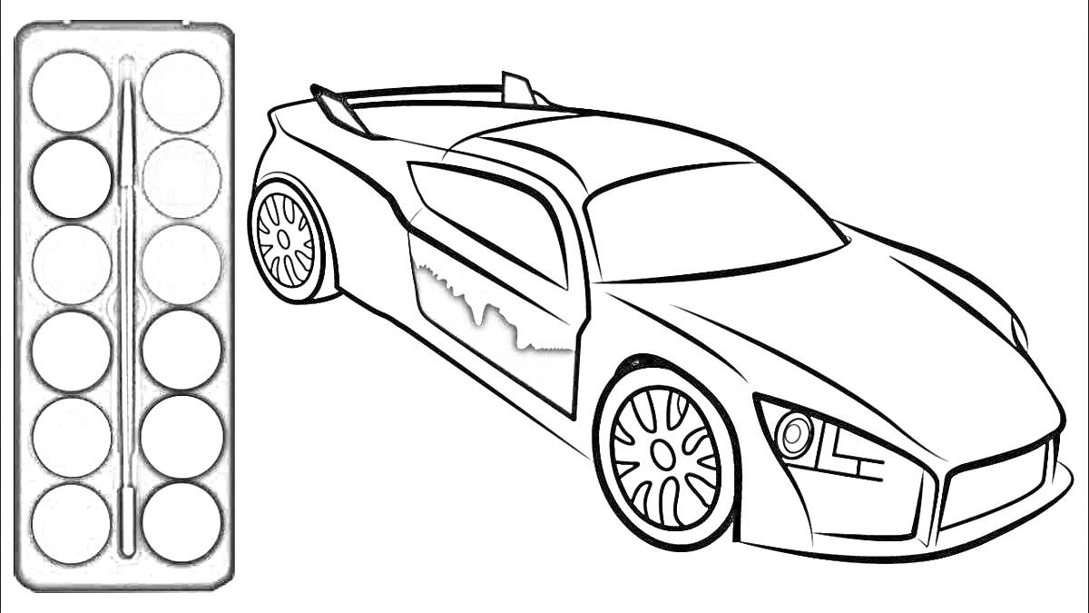 Раскраска Гоночная машина с набором красок