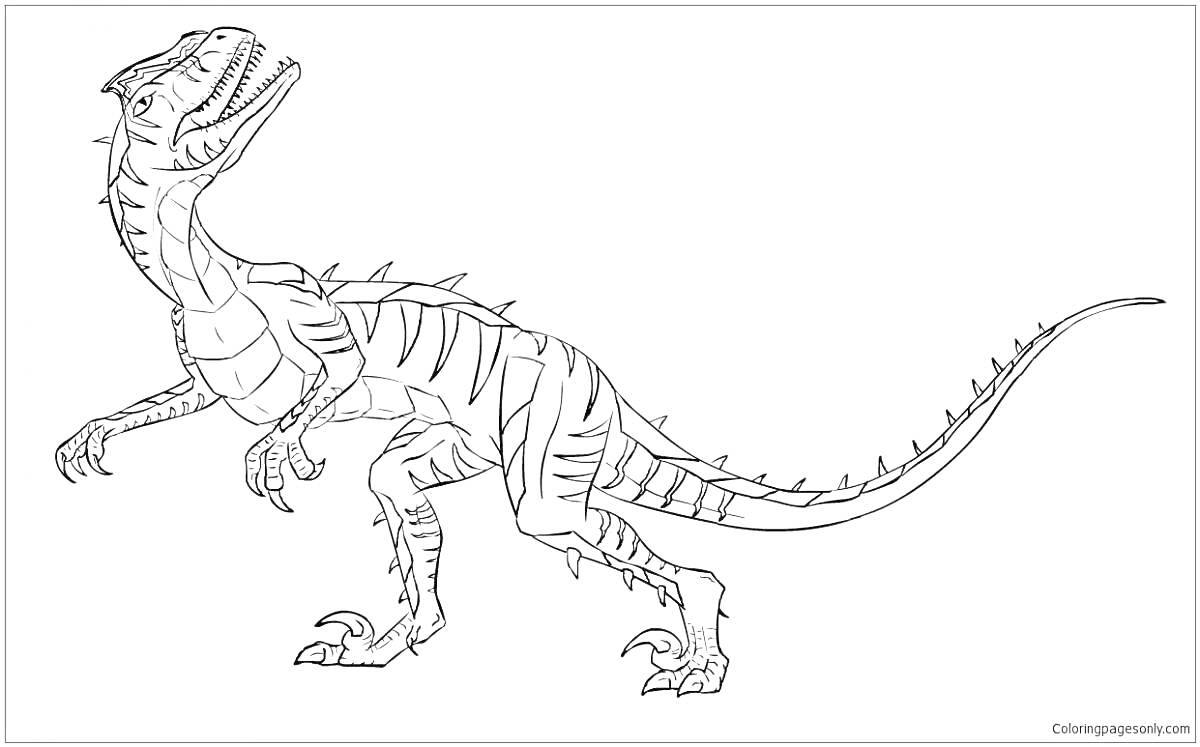 Раскраска Рисунок динозавра с когтями и шипами, стоящего на задних лапах