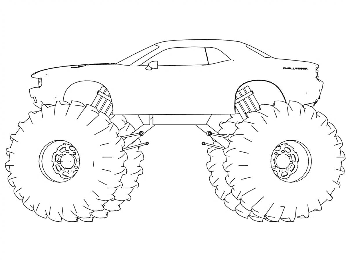 Раскраска Большой внедорожный грузовик с огромными колесами