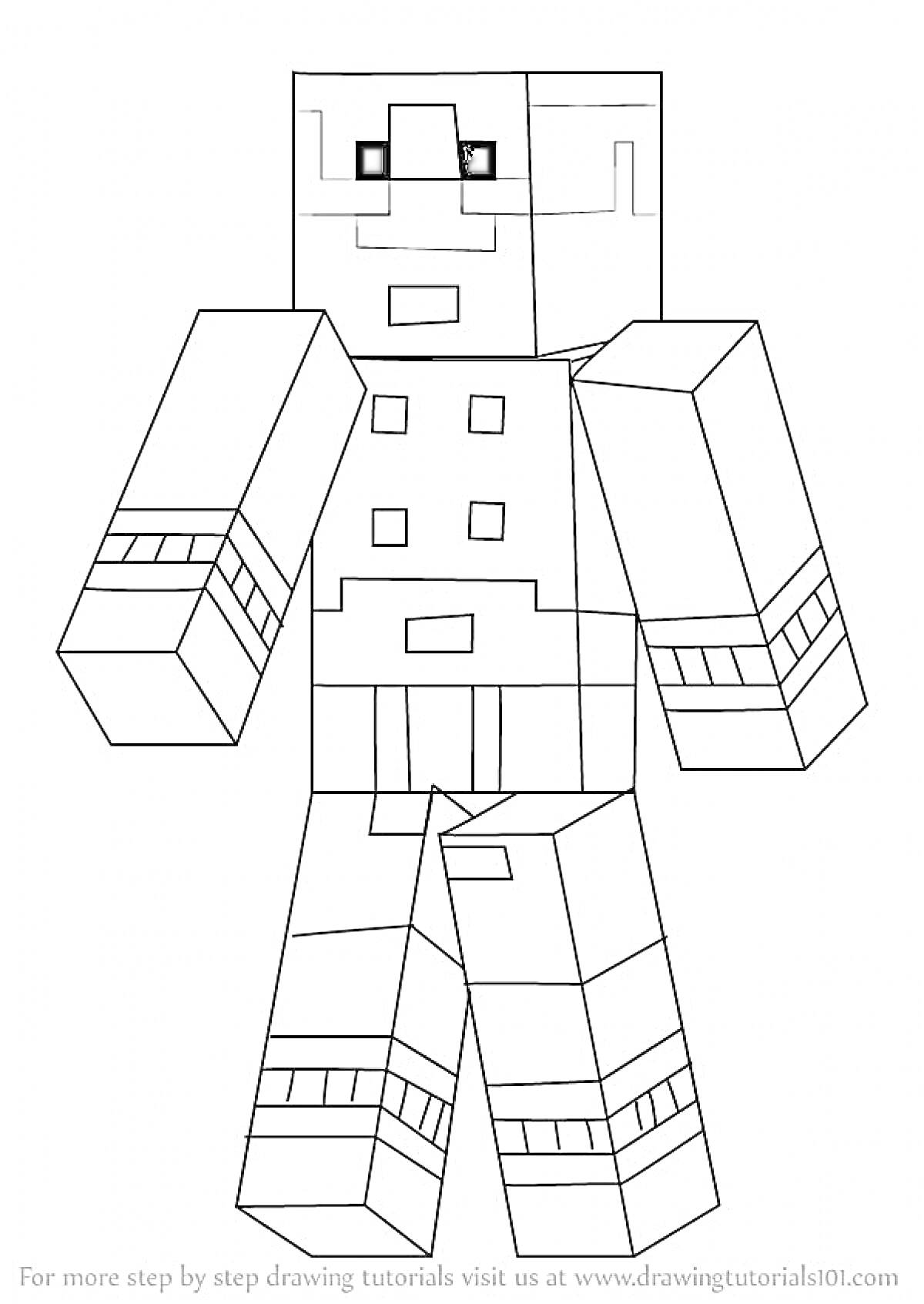 Раскраска персонажа Minecraft с защитной экипировкой и маской