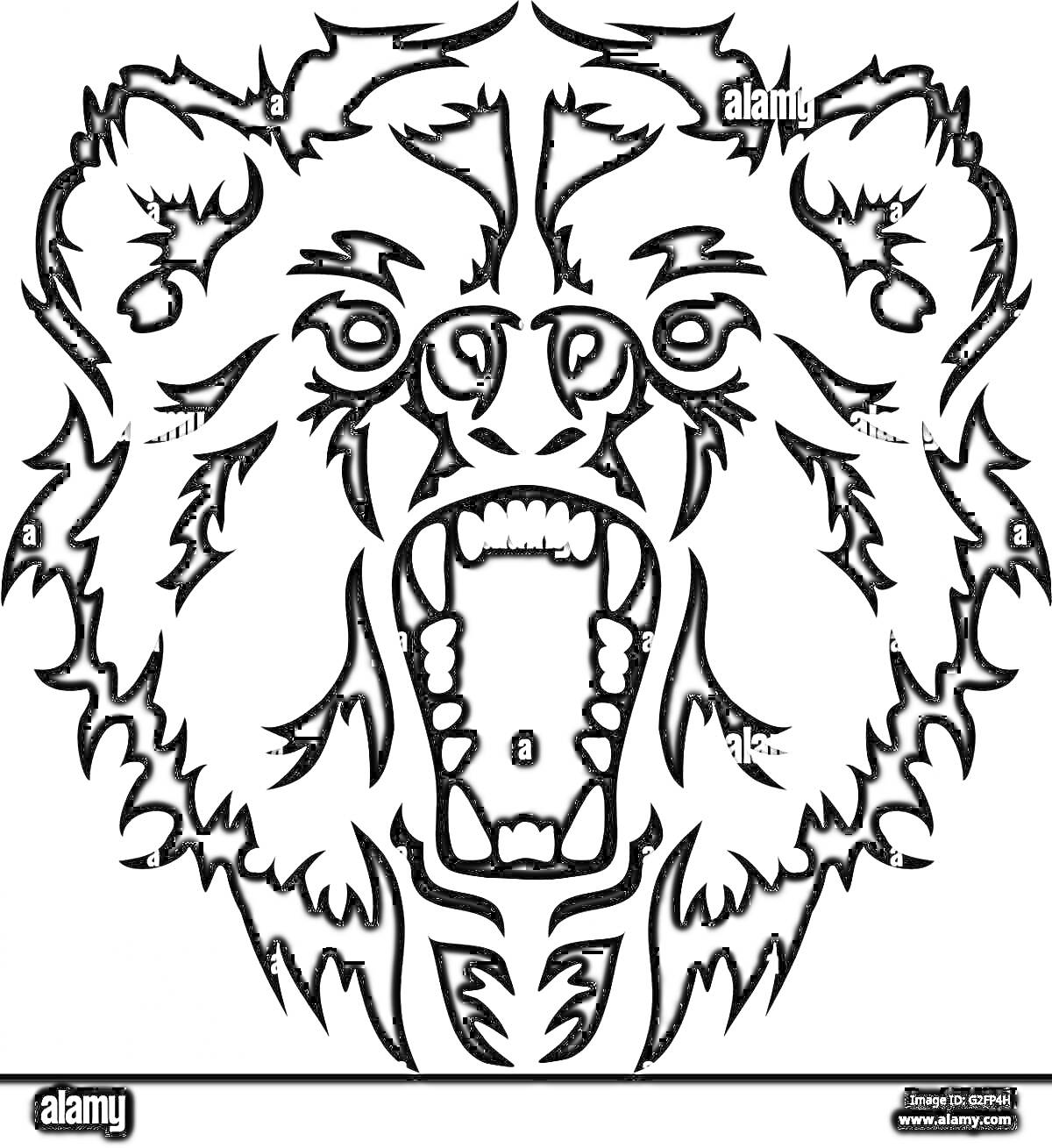 На раскраске изображено: Медведь, Агрессия, Дикий зверь, Животные, Злость, Хищники
