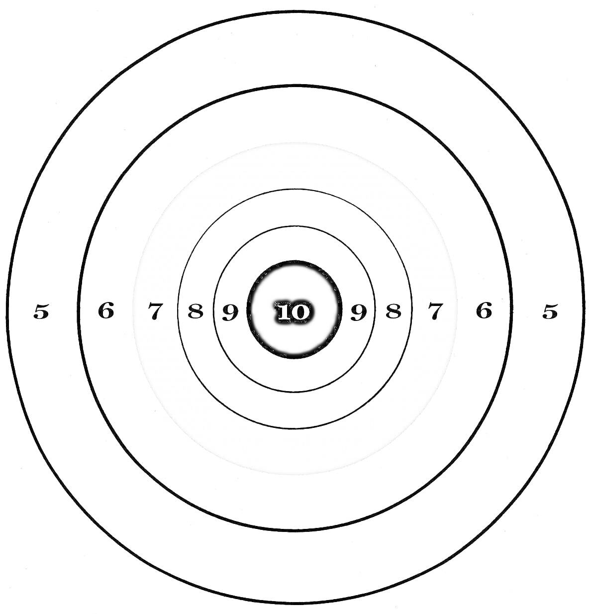 Раскраска Мишень для стрельбы с концентрическими кругами и числами от 5 до 10