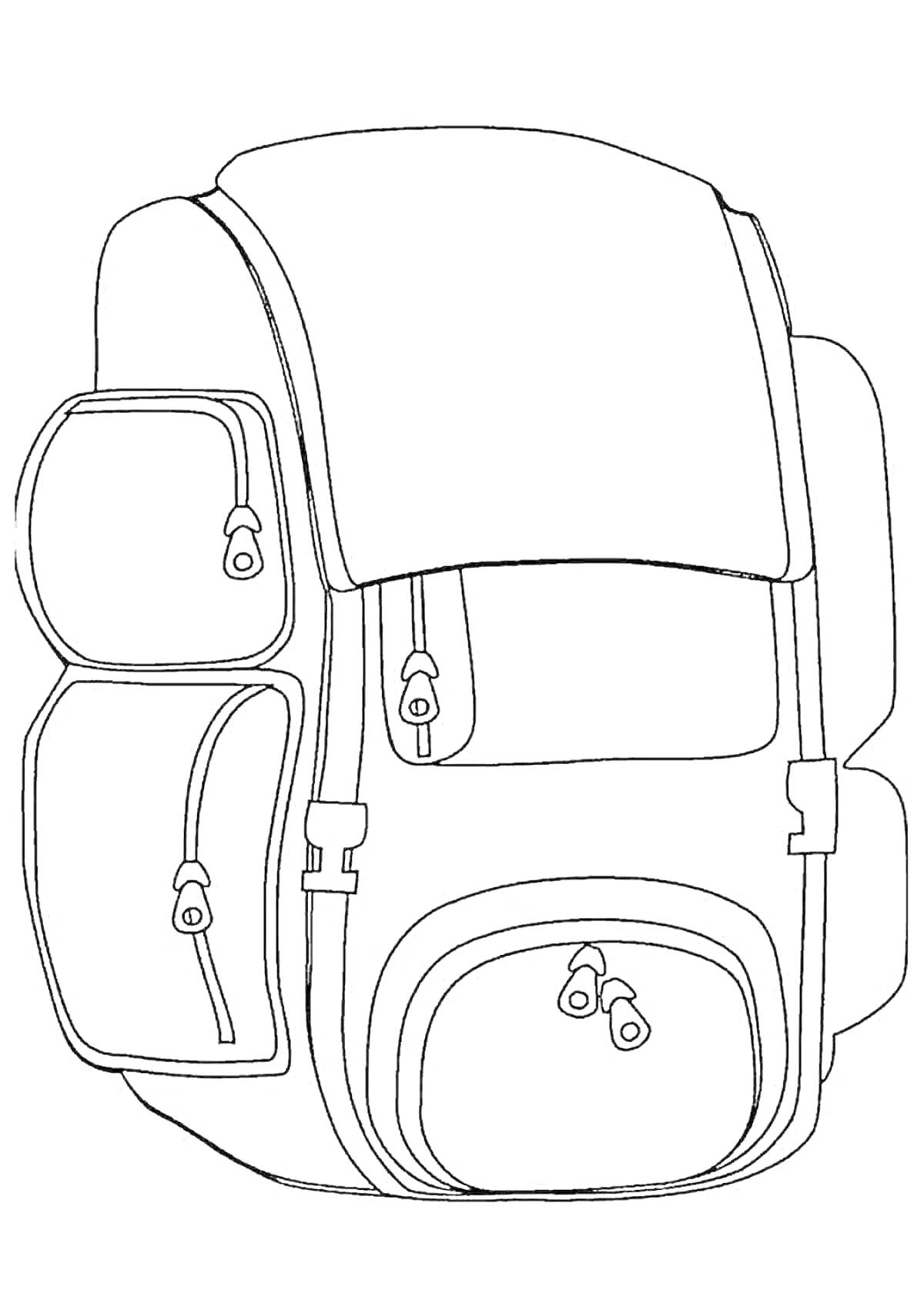 Раскраска Рюкзак с множеством карманов и молний