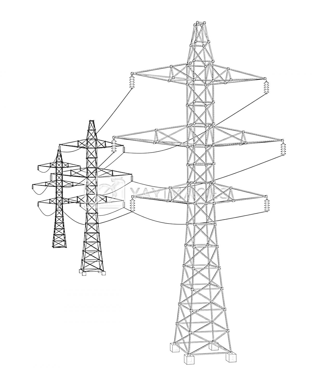 Раскраска Две электрические башни-опоры с проводами
