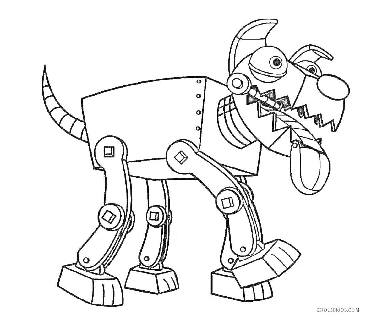 Раскраска Робо-собака с длинным языком и механическими лапами