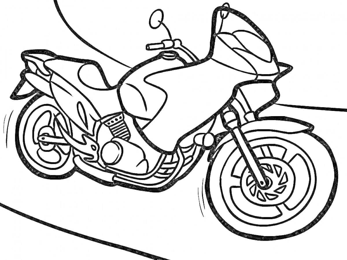 На раскраске изображено: Мотоцикл, Транспорт, Для мальчиков, Дороги, 6-7 лет