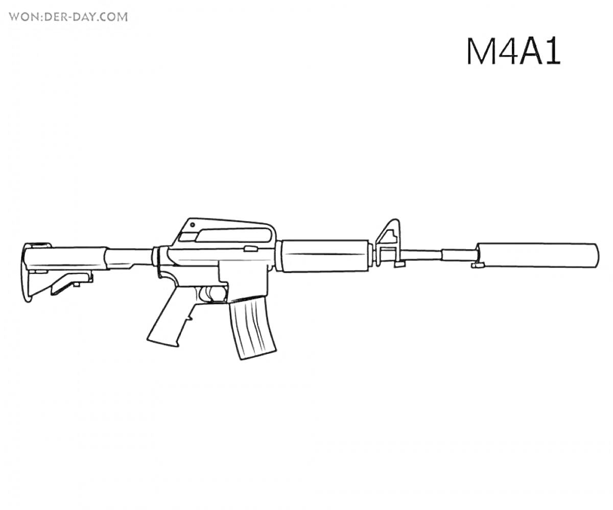 Раскраска раскраска с автоматом M4A1 и глушителем