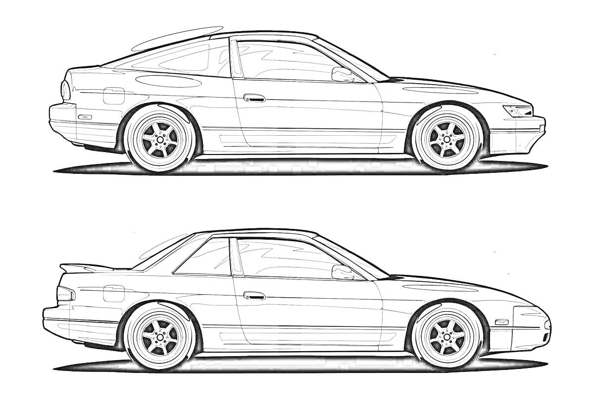 На раскраске изображено: Nissan Silvia S15, Спортивный автомобиль, Транспорт, Автолюбитель